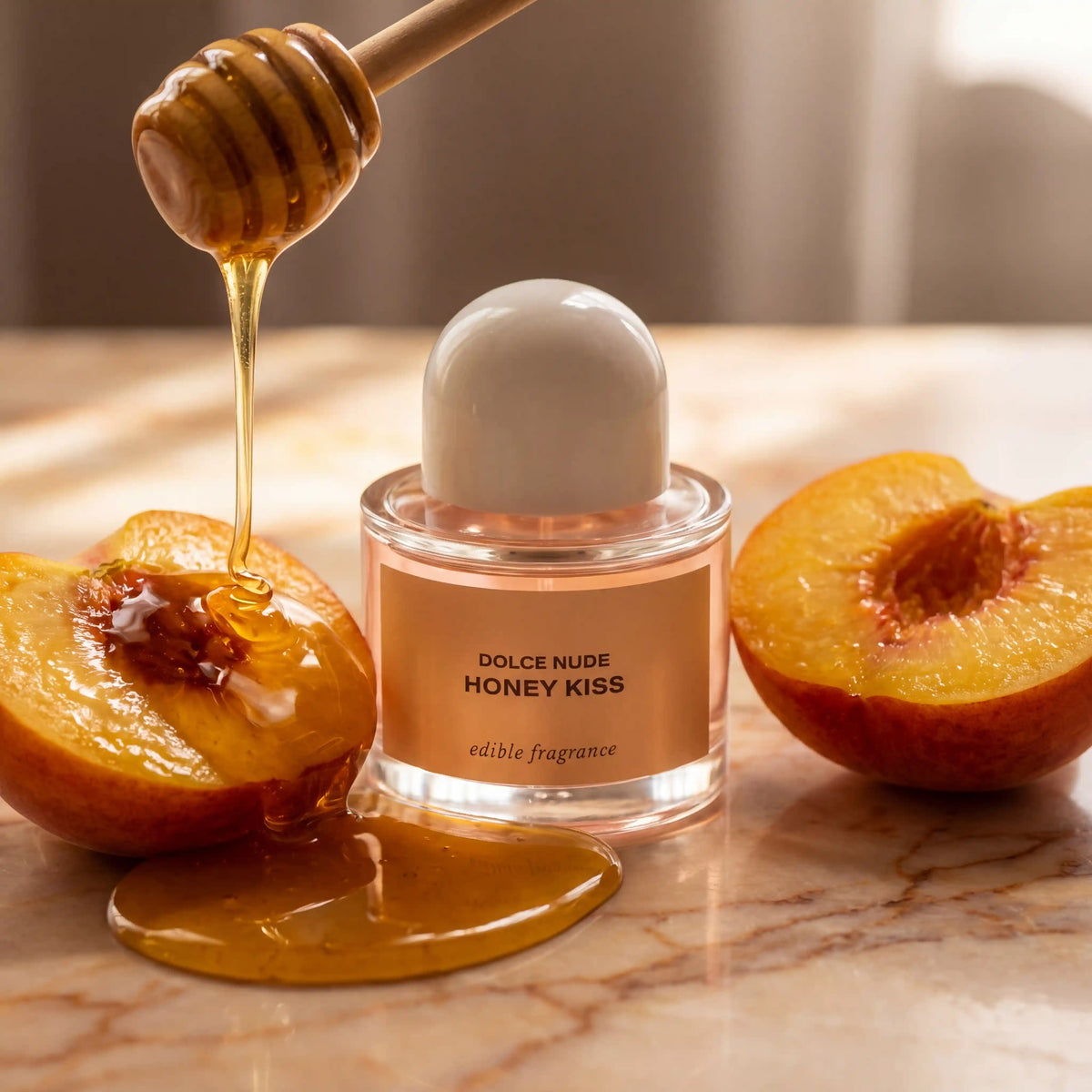 DOLCE NUDE Honey Kiss edible fragrance with thick golden honey dripping over fresh amber fruit